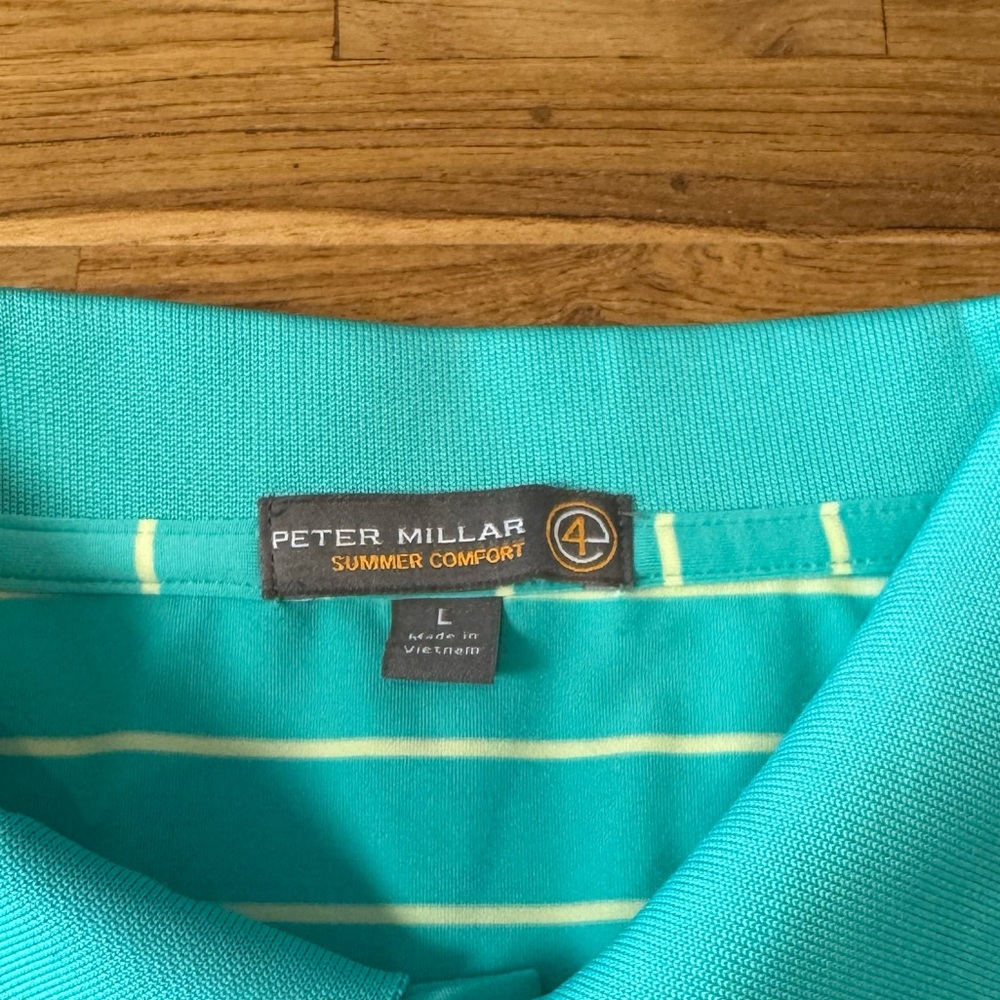 Peter Millar Polo Men’s Large Summer Comfort Embroidered “R” Aqua Light Yellow - Picture 6 of 10